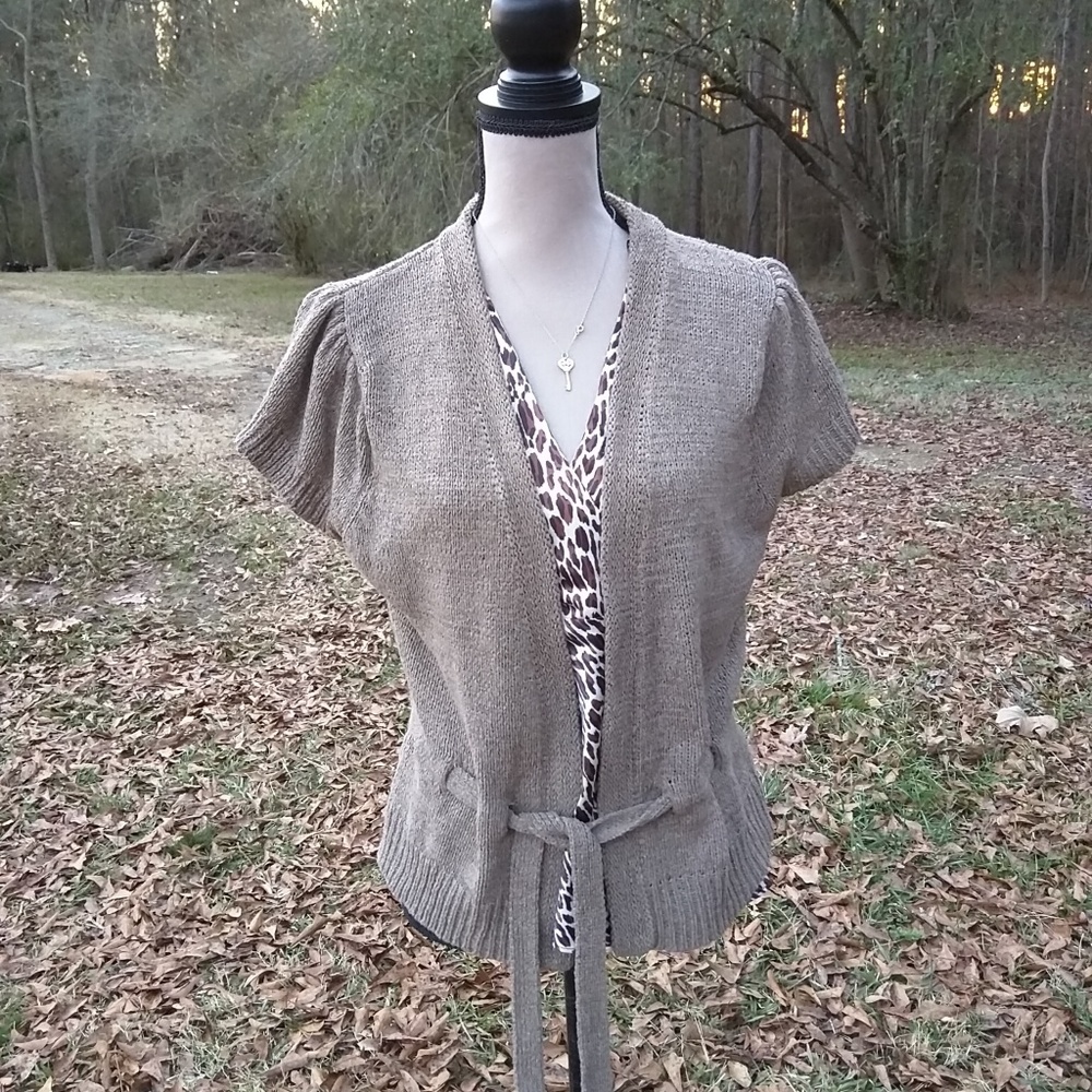 August Silk Belted SS Taupe Sweater XL Cardigan